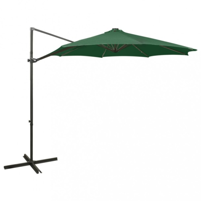 Umbrelă &icirc;n consolă cu st&acirc;lp și LED-uri, verde, 300 cm