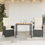 VidaXL Set mobilier de grădină cu perne, 3 piese, negru, poliratan