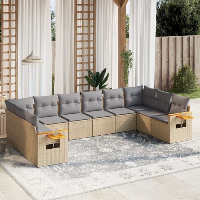 vidaXL Set canapele de grădină cu perne, 10 piese, bej, poliratan 3259567