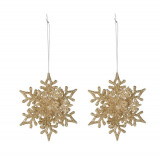 Set 2 decoratiuni brad Snowflake, 11.5x2.5x11.5 cm, polipropilena, auriu, Excellent Houseware