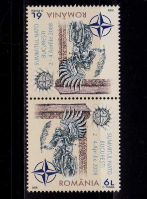 ✅RO 2008 LP 1798 d&amp;quot;Summitul NATO Buc. &amp;quot; , pereche tete-beche tip 1 , MNH foto