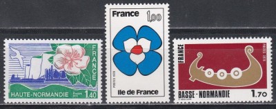 Franta 1978 - Regiunile Franței (Normandia Superioară, Ile de France, Normandia Inferioară), 3 Serii, MNH foto