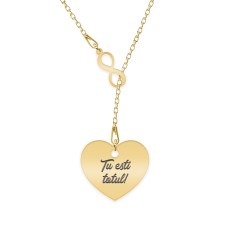 Infinity Love - Colier asimetric argint 925 placat cu aur galben 24K cu infinit si inima personalizata