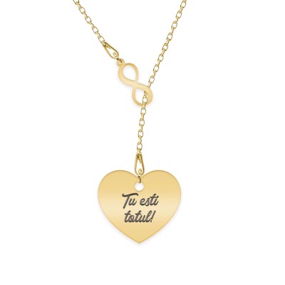 Infinity Love - Colier asimetric argint 925 placat cu aur galben 24K cu infinit si inima personalizata foto