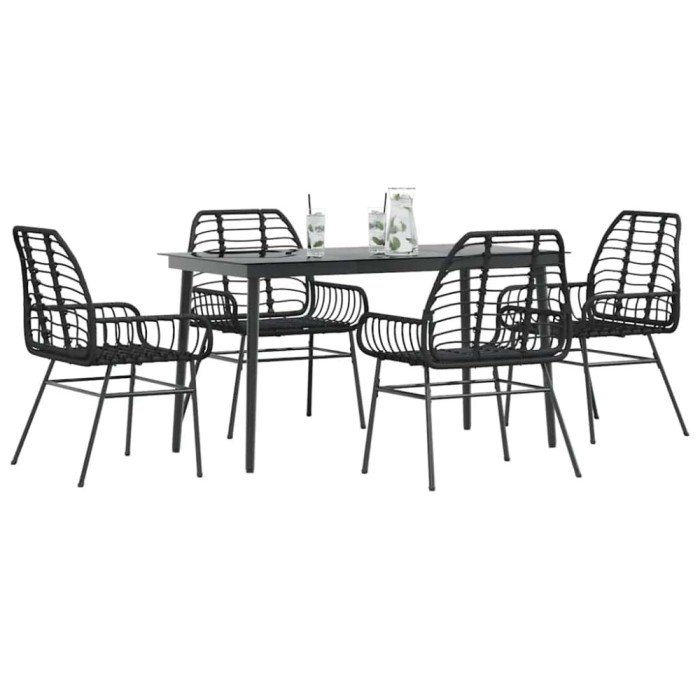 Gossi set de sufragerie de gradina 5 piese sticla neagra polirattan