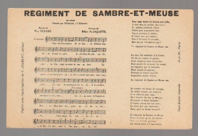 CPIB 23860 CARTE POSTALA - PARTITURA MUZICALA - &amp;quot;REGIMENT DE SAMBRE-ET-MEUSE&amp;quot;, NECIRCULATA, PARIS foto
