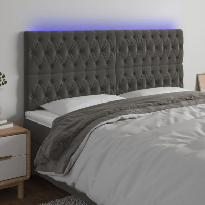 vidaXL Tăblie de pat cu LED, gri &amp;icirc;nchis, 200x7x118/128 cm, textil foto