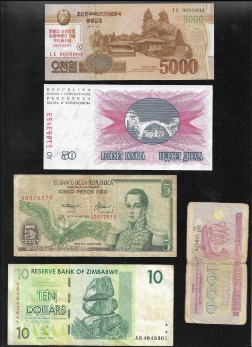 Set 5 bancnote de prin lume adunate (cele din imagini) #449