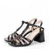 Sandale Dama Elegante Negre Toc Gros 7cm Piele Eco Catarama Varf Patrat Ocazie Evenimente