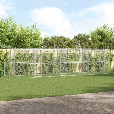 vidaXL Cușcă pentru c&amp;acirc;ini 4 pcs Argintiu 8 x 2 x 2 m Oțel 3368335 foto