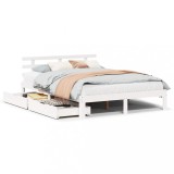 Cumpara ieftin Cadru de pat cu sertare, alb, 160x200 cm, lemn masiv pin