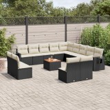 Cumpara ieftin Gossi set mobilier de gradina cu perne, 14 piese, negru, poliratan