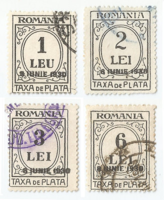 Romania, LP IV.15/1930, Taxa de plata, t. negru, h. alba, supr. 8 IUNIE, obl. foto