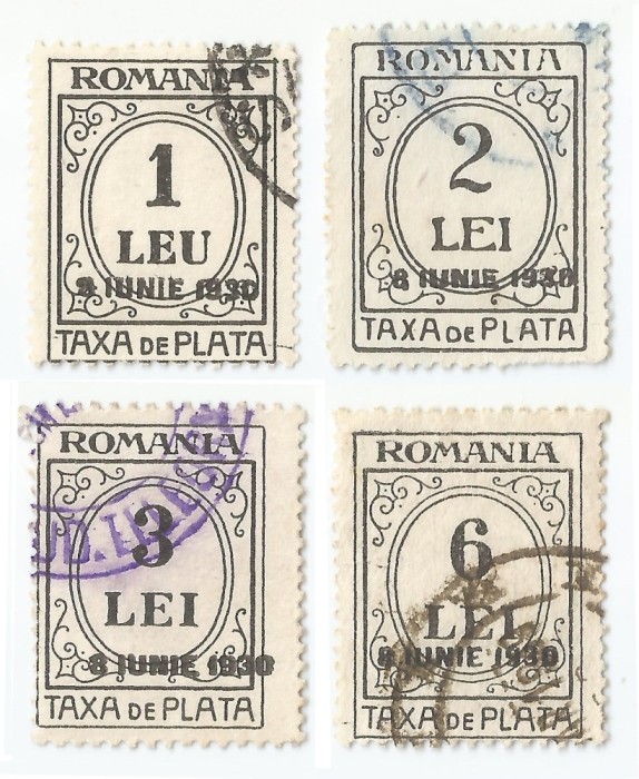 Romania, LP IV.15/1930, Taxa de plata, t. negru, h. alba, supr. 8 IUNIE, obl.