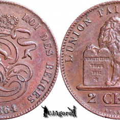 1864, 2 Centimes - Leopold I - Regatul Belgiei