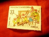 Timbru Andorra Spaniola 1982 - Craciunul , val. 33 pta, Nestampilat