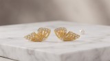Cercei Argint 925 Placat Aur Galben Aripi Fluture Zirconiu Cubic AAA Lungime 1.8 cm