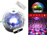 Proiector LED RGB, 6 leduri, intrare USB, MP3, 2 difuzoare stereo, 50Hz, 18W, 230V, 18 x 16cm, negru