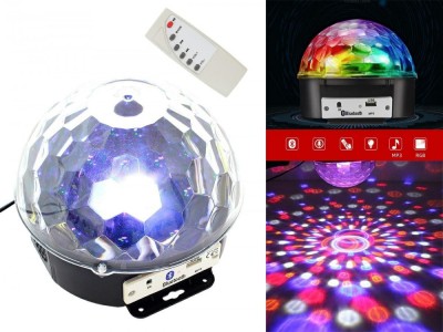 Proiector LED RGB, 6 leduri, intrare USB, MP3, 2 difuzoare stereo, 50Hz, 18W, 230V, 18 x 16cm, negru foto