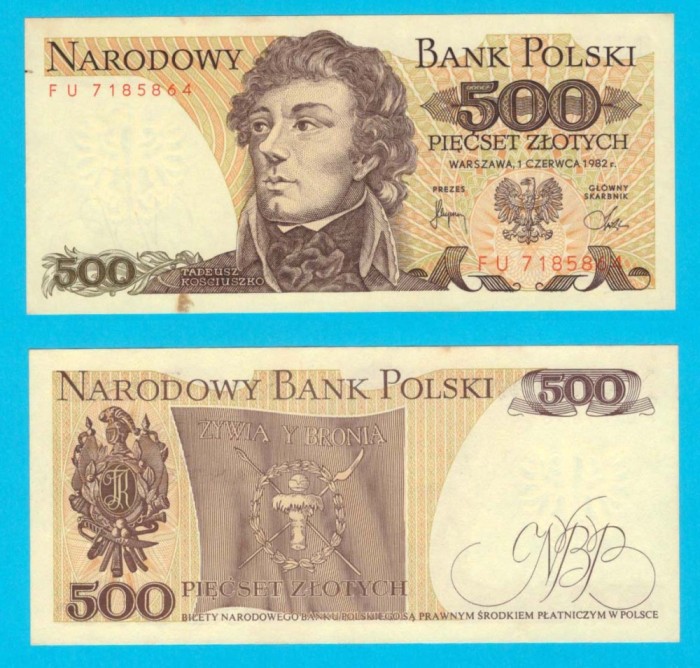 Polonia (p#145) 500 Zloti 1982 &#039;Kościuszko&#039; serie: FU7185864