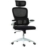 HOMCOM Scaun Birou cu &Icirc;nălțime Reglabilă, Brațe Rabatabile și Tetieră, Scaun Ergonomic 62x61x112-120 cm, Negru | Aosom Romania
