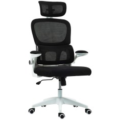 HOMCOM Scaun Birou cu &Icirc;nălțime Reglabilă, Brațe Rabatabile și Tetieră, Scaun Ergonomic 62x61x112-120 cm, Negru | Aosom Romania