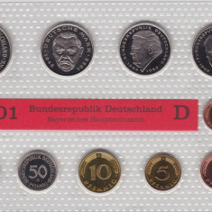 GERMANIA SET MONETARIE 1,2,5,10,50 PFENNIG 1,2,5 MARK 12.68 DM LIT. D 2001 UNC
