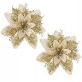 Set 10 ornamente brad Craciun Poinsettia 13 cm, auriu-crem