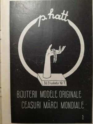 reclamă interbelică P. HATT magazin bijuterii și ceasuri București, Elisabeta 1 foto
