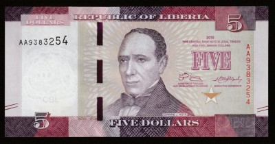 Liberia, 5 dolari 2016_UNC foto