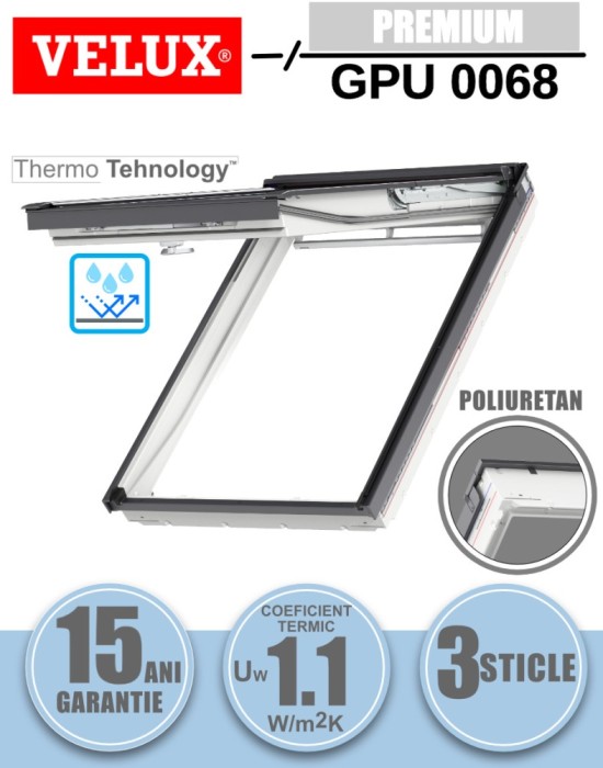 Fereastra mansarda VELUX GPU 0068, dubla deschidere, poliuretan, 3 sticle