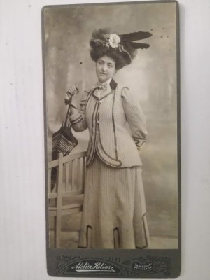 Foto carton Secession 1908, Helios, Timișoara / Temesvar, doamnă, istoria modei foto