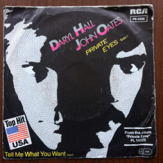 daryl hall john oates private eyes disc single 7" vinyl muzica pop rock VG / vg+