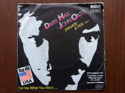 daryl hall john oates private eyes disc single 7&amp;quot; vinyl muzica pop rock VG / vg+ foto