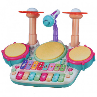 Set Muzical Toba si Pian Pentru copii, Microfon, Sunete, 43 cm, Multicolor foto