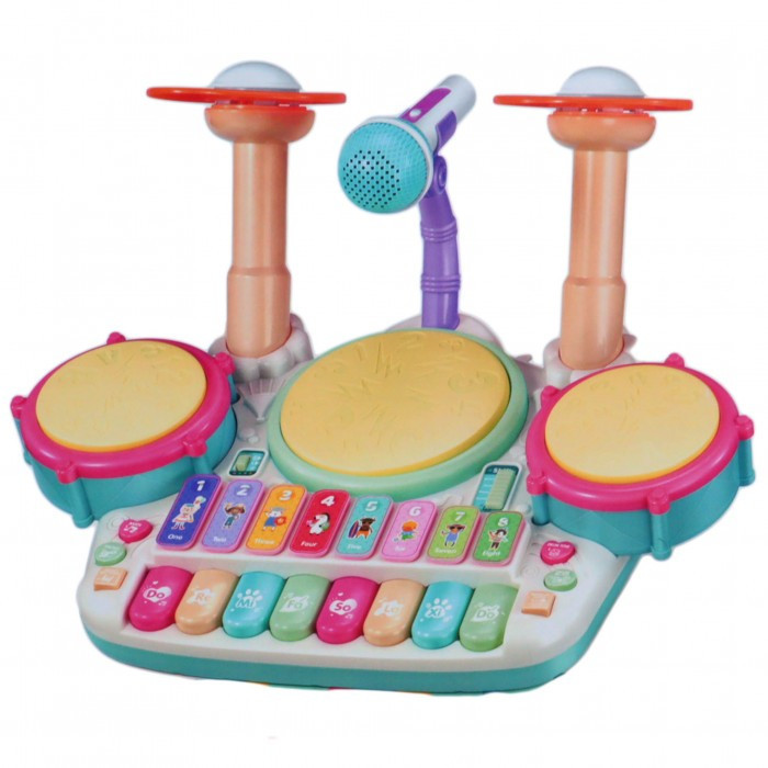 Set Muzical Toba si Pian Pentru copii, Microfon, Sunete, 43 cm, Multicolor