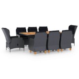 Cumpara ieftin Set mobilier exterior cu perne, 9 piese, gri inchis, poliratan