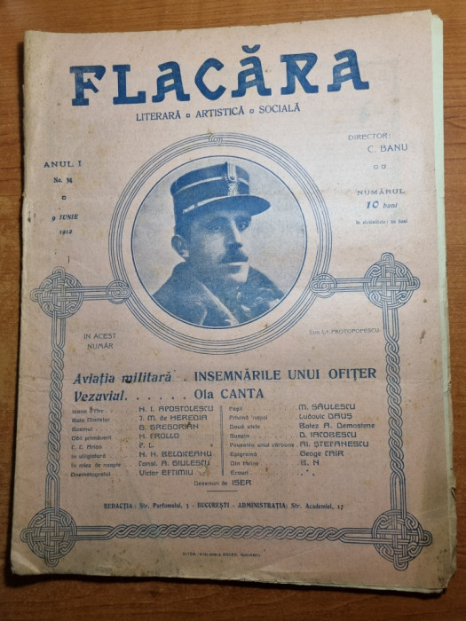flacara 9 iunie 1912-art. aviatia militara,at. cinematograful de victor eftimiu