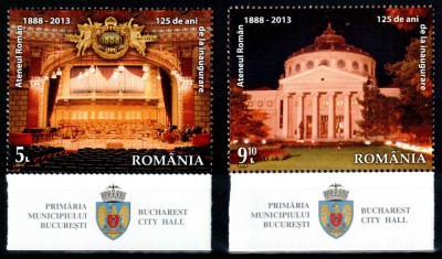 Romania 2013, LP 1968, Ateneul Roman - 125, seria tab P jos, MNH! LP 16,90 lei foto