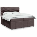 vidaXL Pat box spring cu saltea, maro &icirc;nchis, 200x200 cm, textil