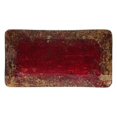 Platou dreptunghiular decorativ, sticla,rosu -auriu, 28x15.5x2 cm