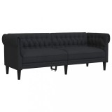 Canapea Chesterfield cu 3 locuri, negru, material textil, DKD Home Decor