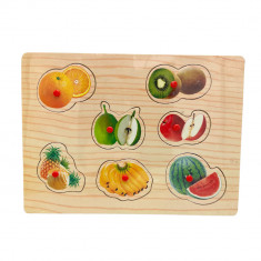 Puzzle educativ incastru Montessori cu fructe, Onore, multicolor, lemn, 30 x 22.5 cm, 7 piese