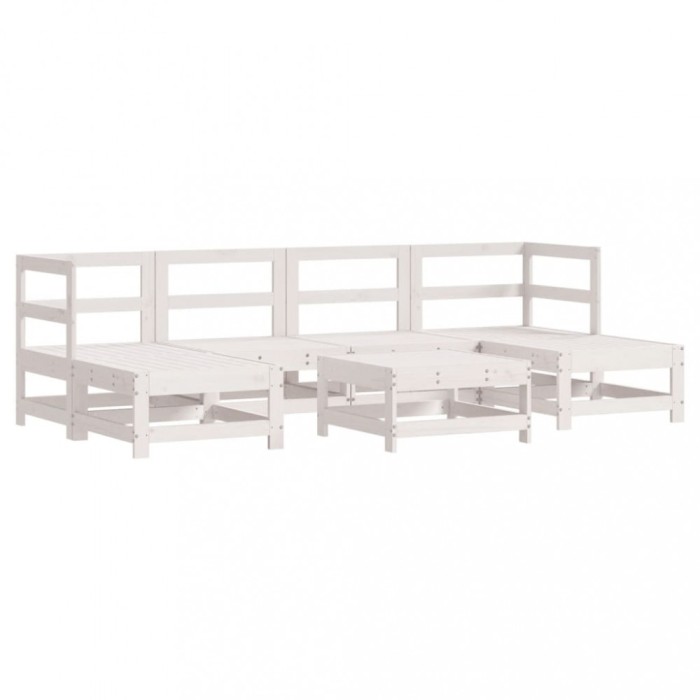 Set mobilier de gradina, 7 piese, alb, lemn masiv de pin