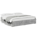 Cumpara ieftin Cadru de pat cu sertare gri beton 200x200 cm lemn prelucrat