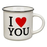Cană New Bone, Model I Love You, Culoare Ecru, Capacitate 370ml, Margine Neagră, Oem