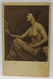 TANARA NUD ,SEMIACOPERITA , CU OGLINDA , CARTE POSTALA CU SUBIECT EROTIC , ANII ' 20
