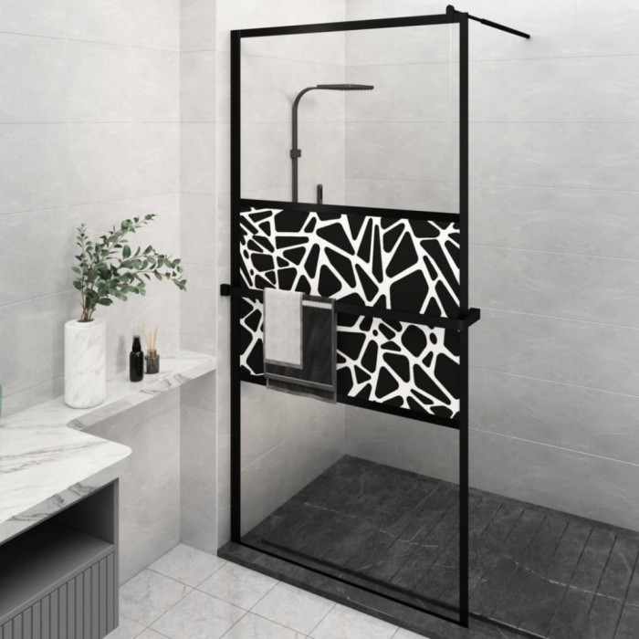 Paravan duș walk-in cu raft negru 115x195cm sticlă ESG/aluminiu