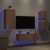 VidaXL Comode TV de perete cu lumini LED, 4 piese, stejar sonoma
