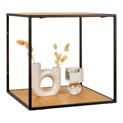 Raft de perete Vita, efect stejar, cadru negru 36x36x36 cm foto